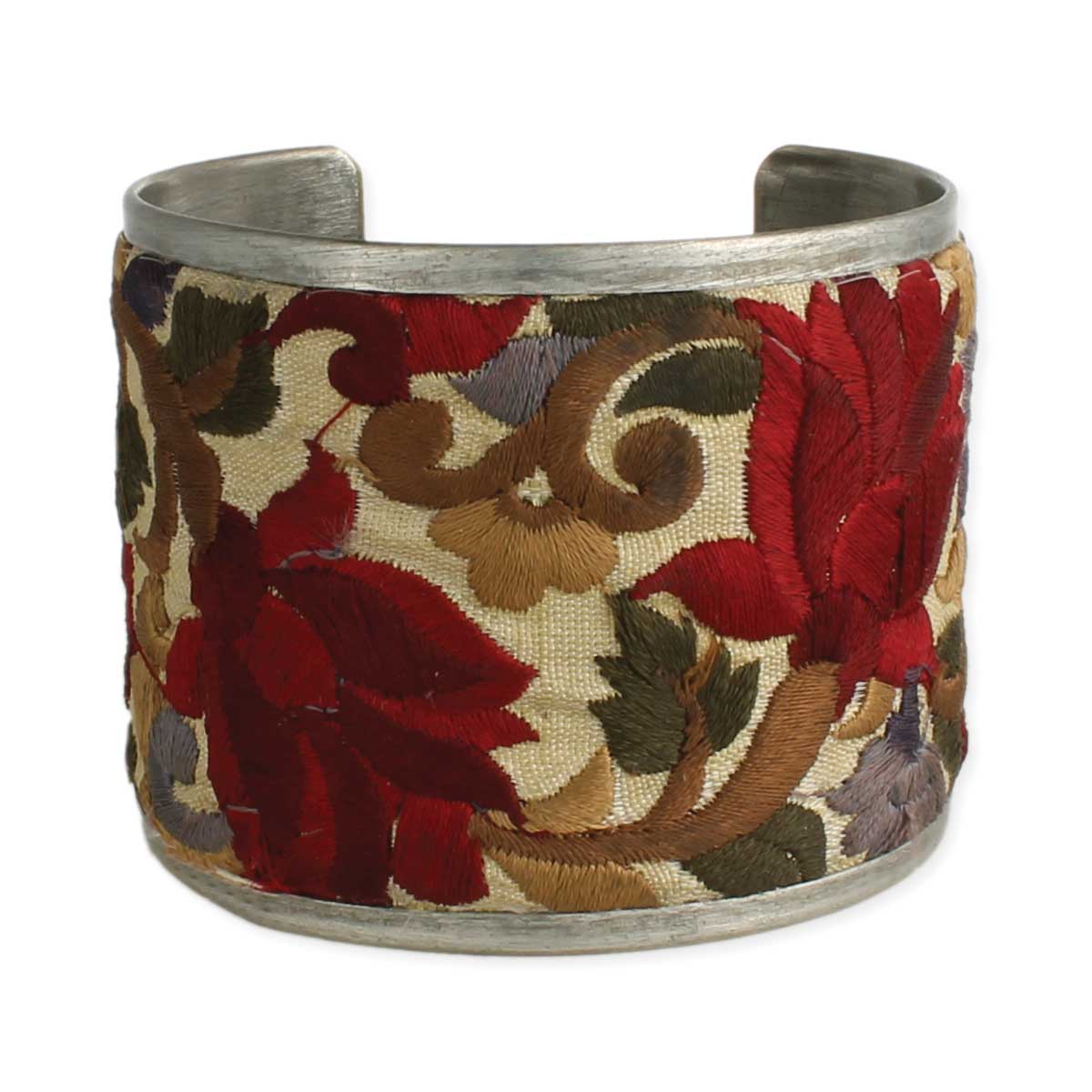 Wide Red Embroidered Floral Cuff