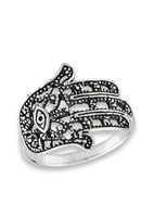 Detailed Sterling Silver Hand Of Fatima Ring