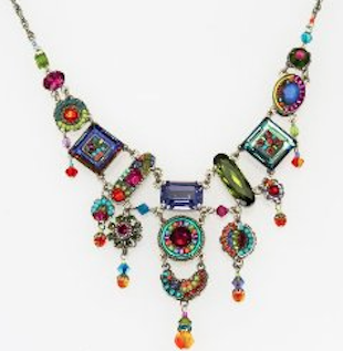 Large Tiered Necklace With Multicolored Swarovski Crystals