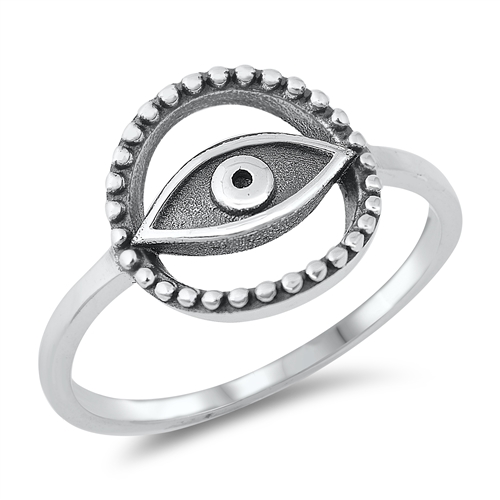 Round Sterling Silver Evil Eye Ring