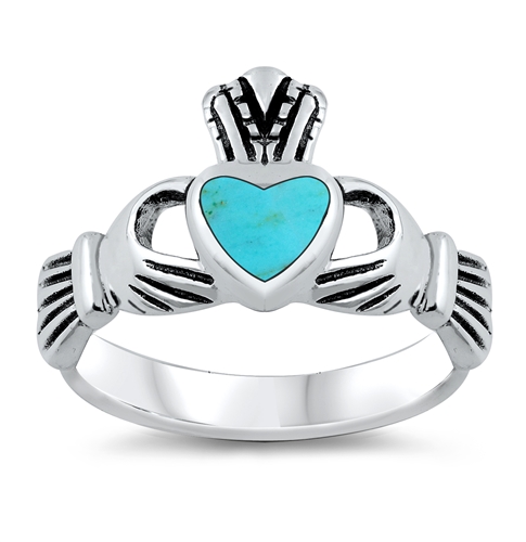 Sterling Silver Stone Claddagh Ring