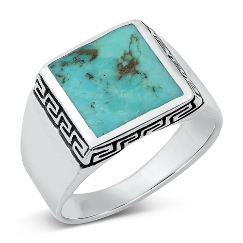 Item #1000F- Navajo Square Turquoise Decorative Stamped Band Sterling  Silver Rings by Travis Teller ~ Various Sizes and Stampwork —Men's Turquoise  Rings ~ Men's Native American Rings