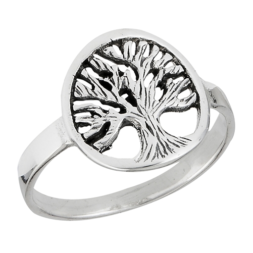 Round Sterling Silver Tree of Life Ring