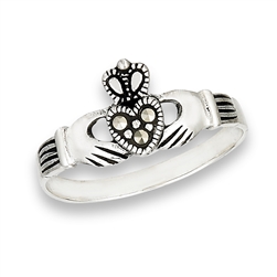 Sterling Silver Claddagh Ring With Marcasite