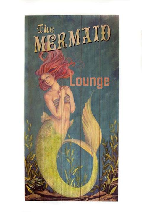 Wooden Mermaid Lounge Sign
